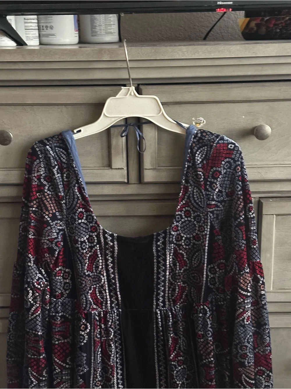 Free People Oh So Easy Velvet Babydoll Dress. Burgundy & Teal Size Large
